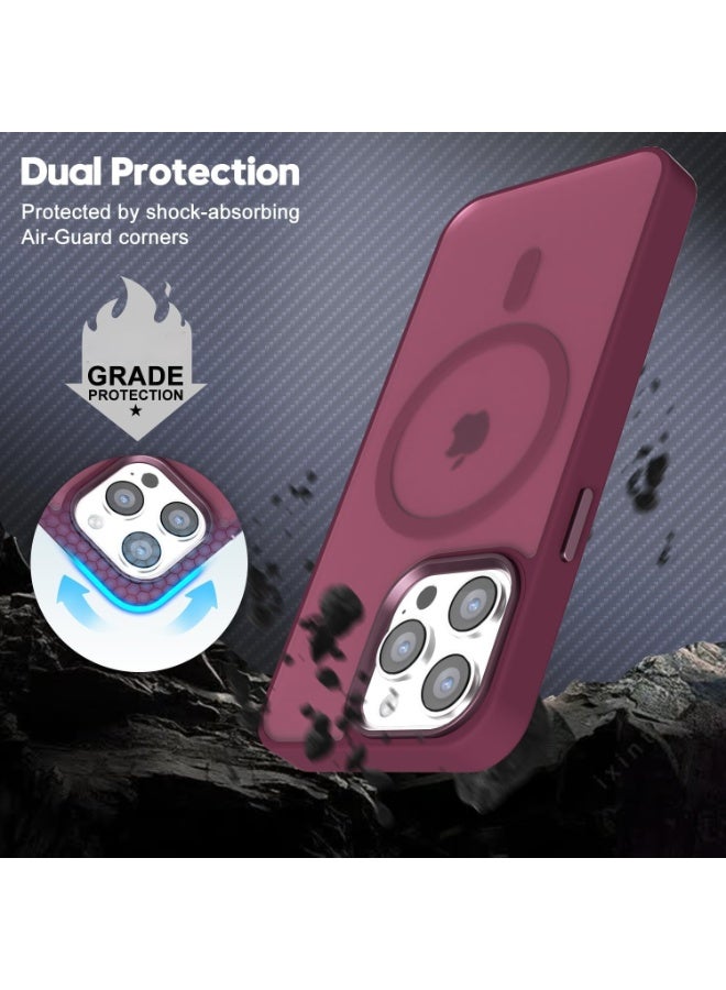 أكاليكس جراب مغناطيسي غير لامع لهاتف آيفون 11 برو، حماية عالية الجودة من السقوط مع شريط مقاوم للصدمات، جراب خلفي غير لامع شفاف | أحمر داكن - Image 5